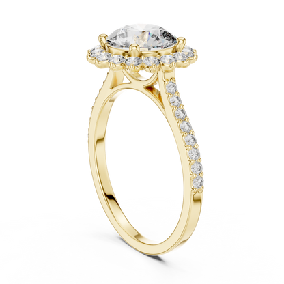 Round Diamond Floral Halo Pave Ring