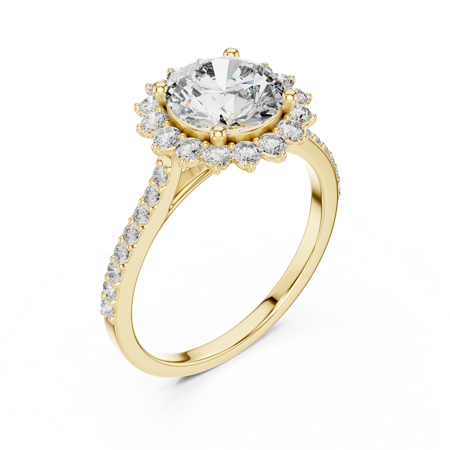 Round Diamond Floral Halo Pave Ring