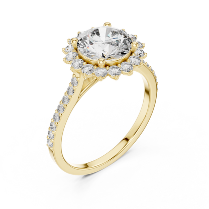Round Diamond Floral Halo Pave Ring