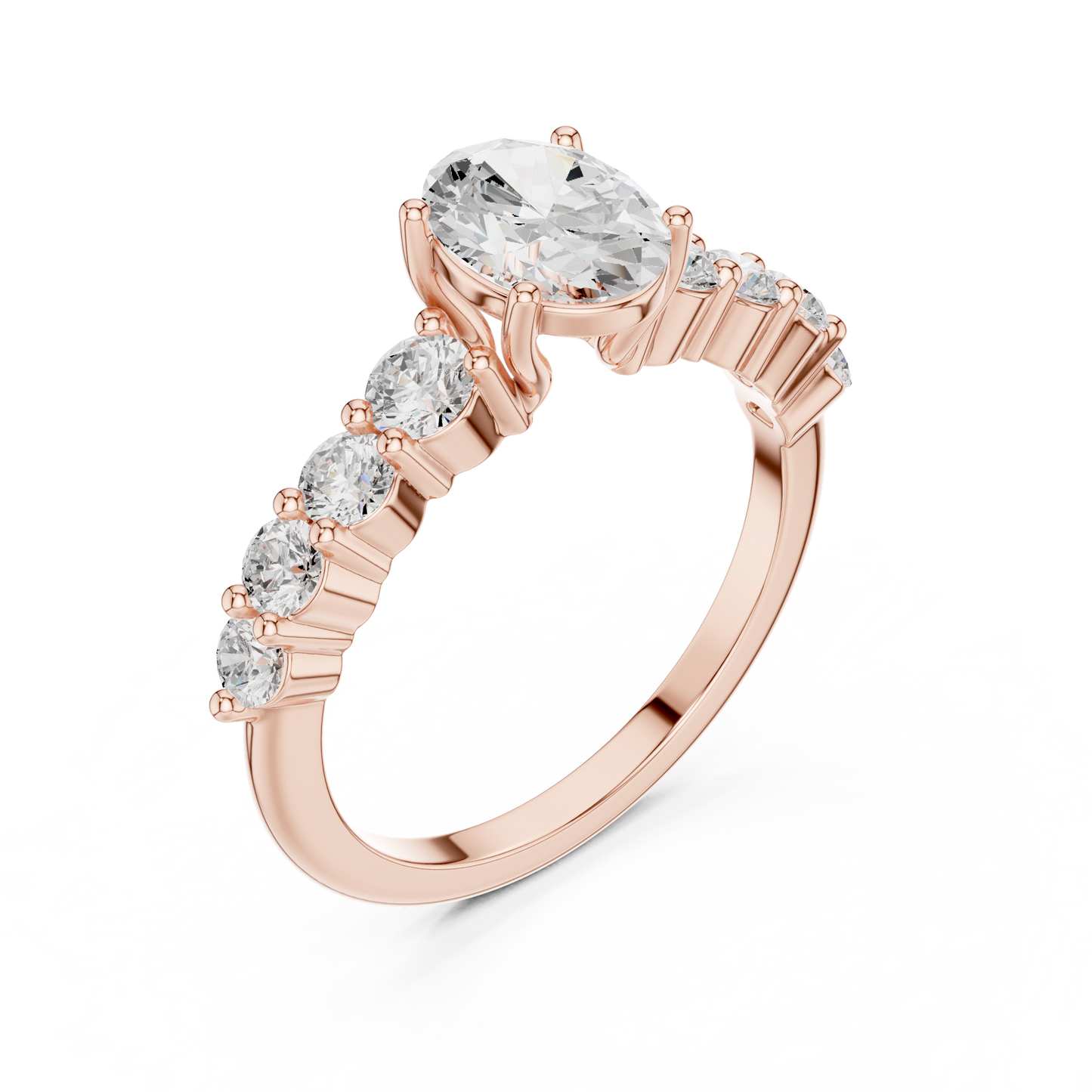 Oval Diamond Ring with Graduated Side Stones