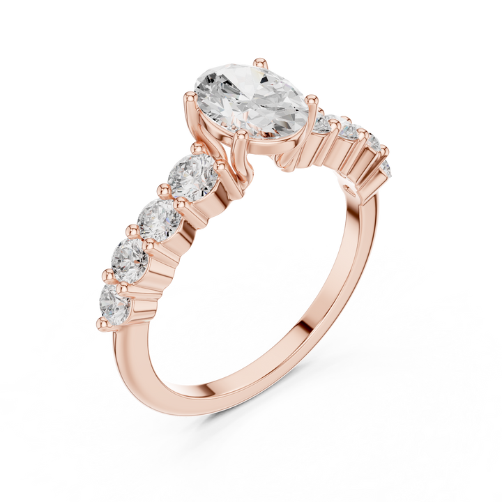 Oval Diamond Ring with Graduated Side Stones