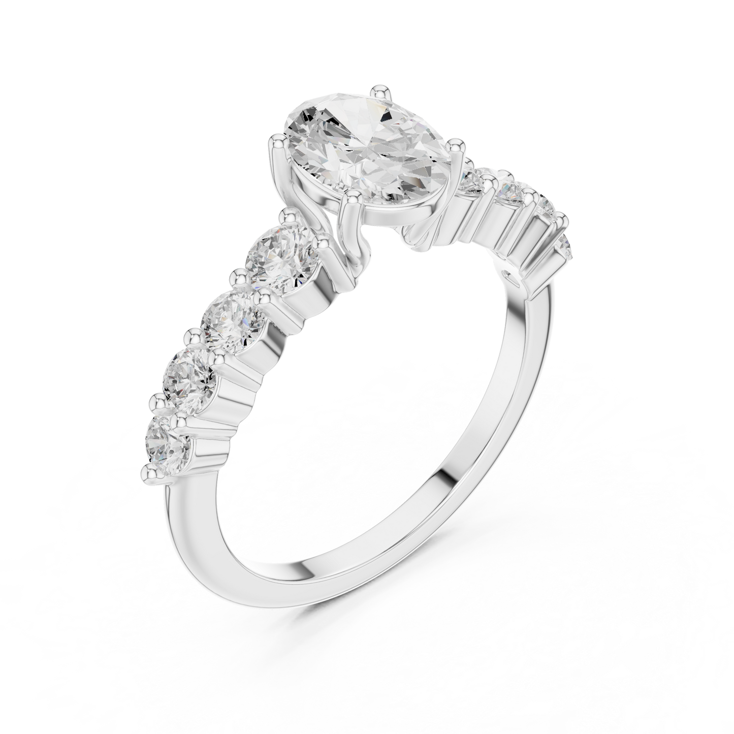 Oval Diamond Ring with Graduated Side Stones