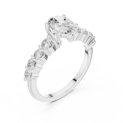 Oval Diamond Ring with Graduated Side Stones