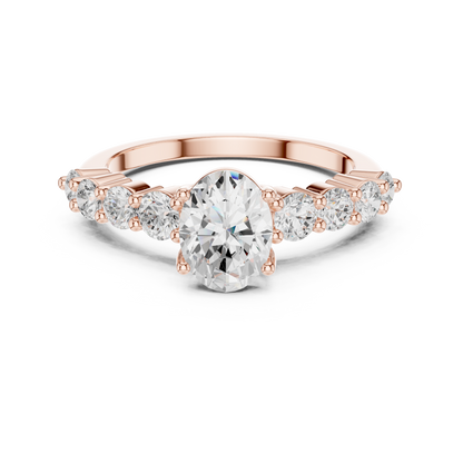 Oval Diamond Ring with Graduated Side Stones