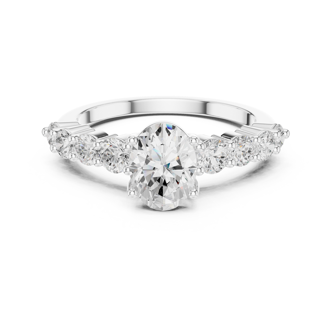 Oval Diamond Ring with Graduated Side Stones