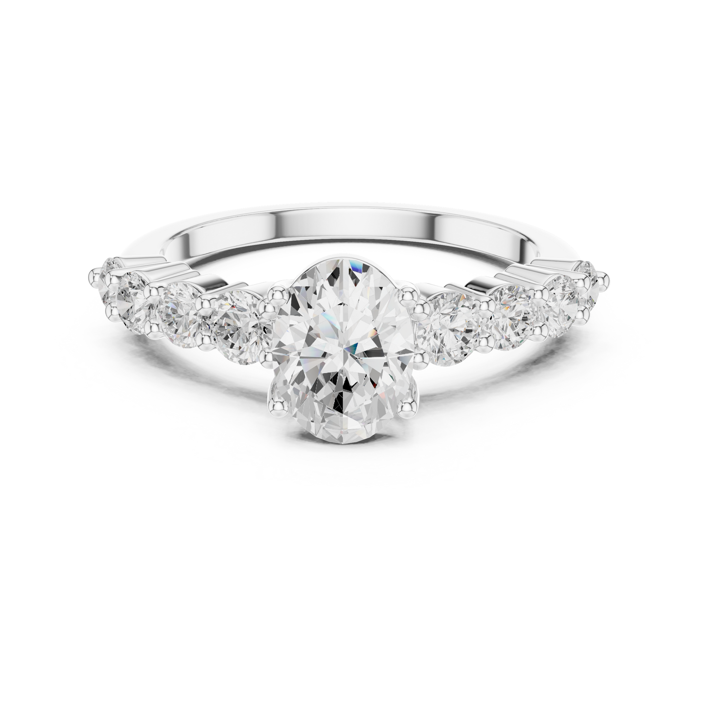 Oval Diamond Ring with Graduated Side Stones