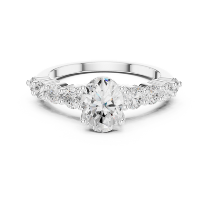 Oval Diamond Ring with Graduated Side Stones