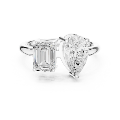 Emerald-Cut and Pear-Shaped Diamond Ring