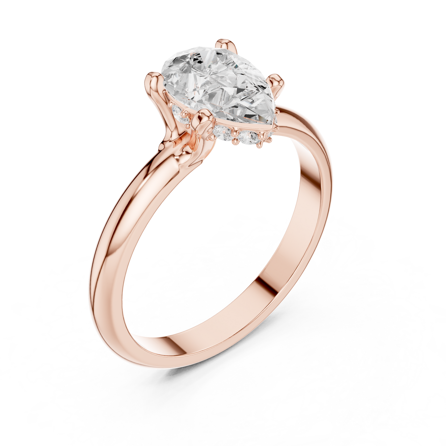 Pear Shape Solitaire Diamond Halo Engagement Ring