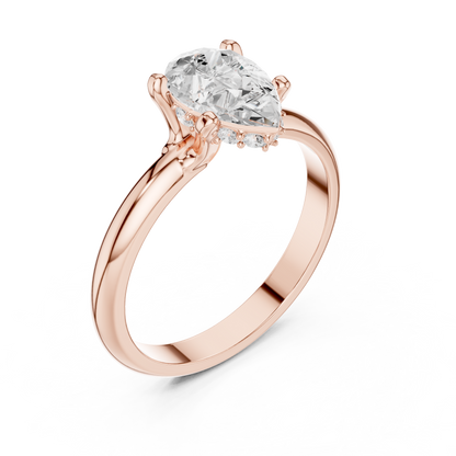 Pear Shape Solitaire Diamond Halo Engagement Ring