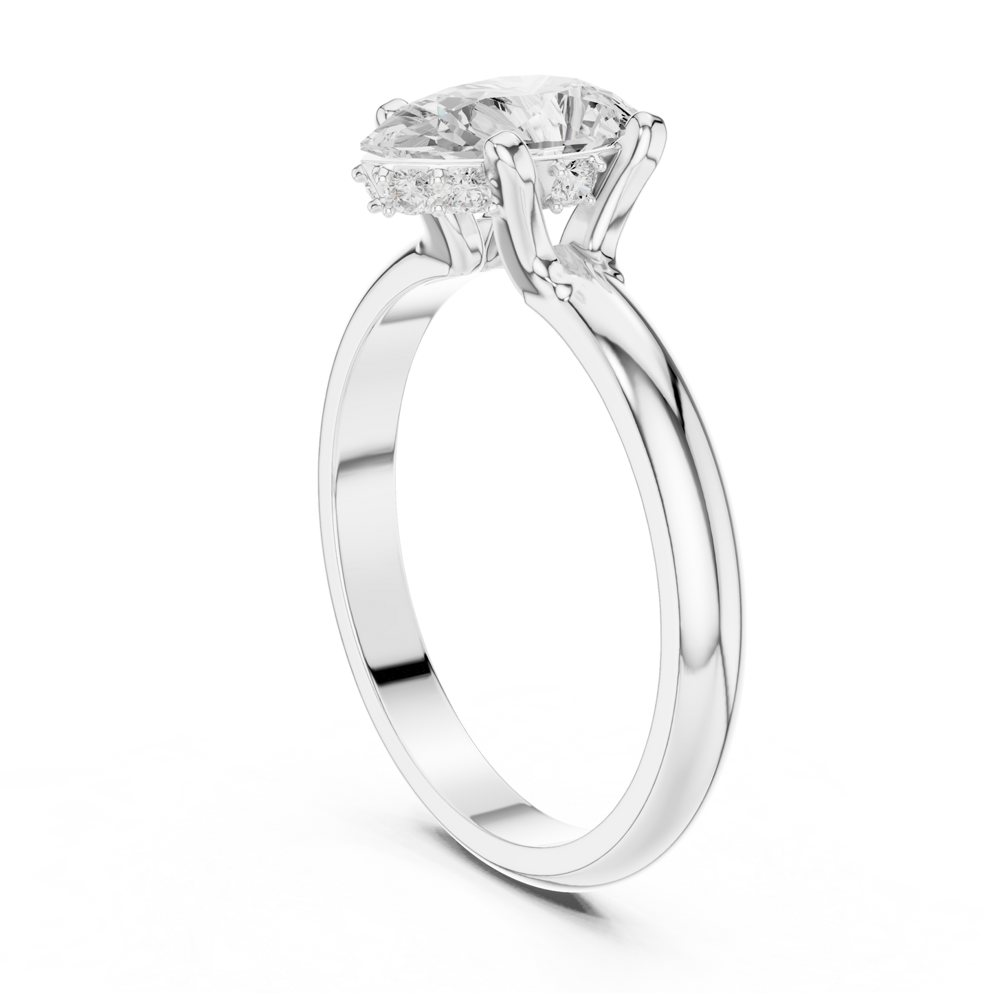 Pear Shape Solitaire Diamond Halo Engagement Ring