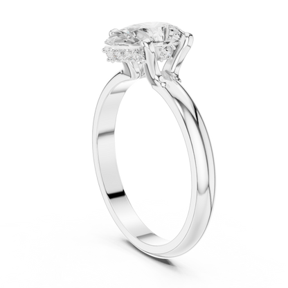 Pear Shape Solitaire Diamond Halo Engagement Ring