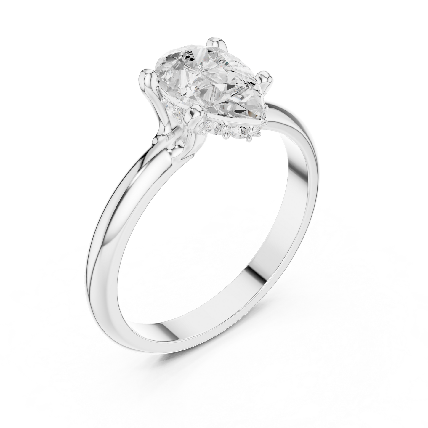 Pear Shape Solitaire Diamond Halo Engagement Ring