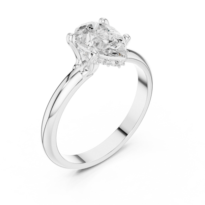 Pear Shape Solitaire Diamond Halo Engagement Ring