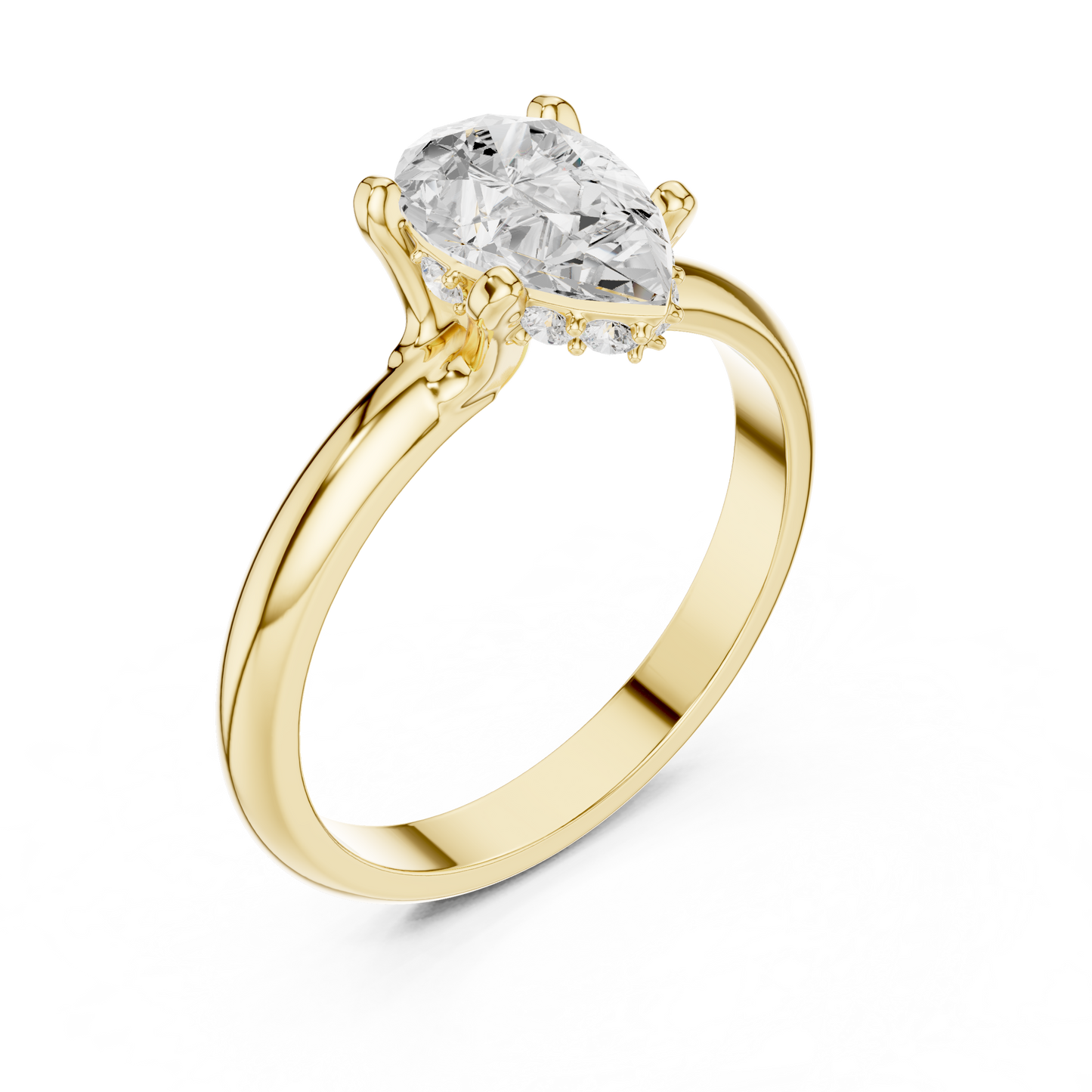 Pear Shape Solitaire Diamond Halo Engagement Ring
