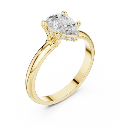 Pear Shape Solitaire Diamond Halo Engagement Ring