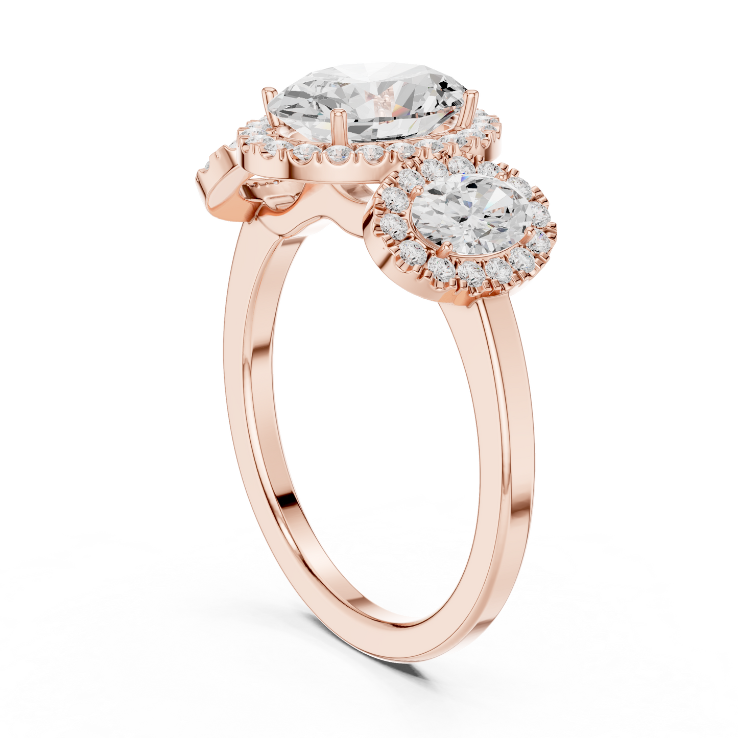 Oval Three Stone Diamond Halo Ring