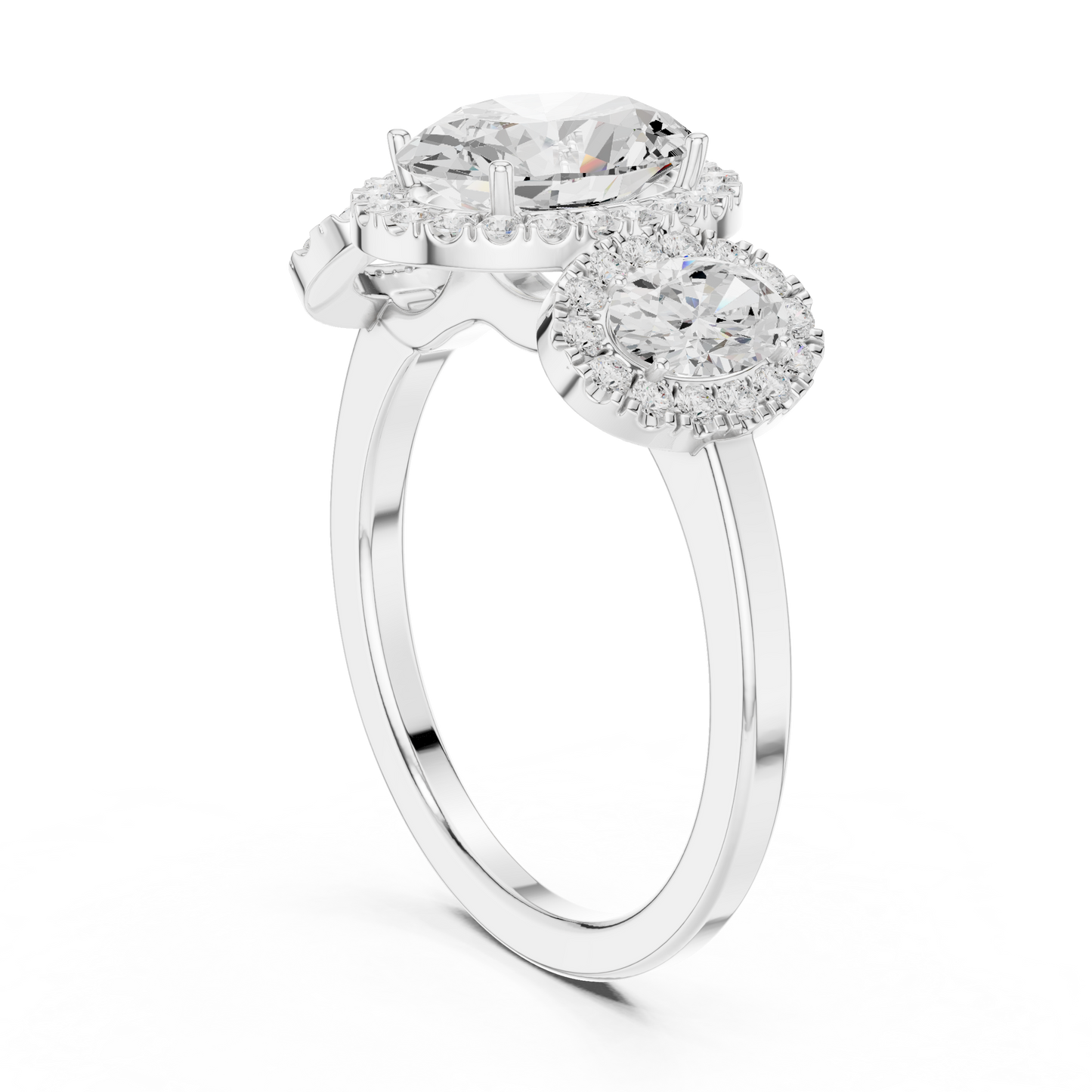 Oval Three Stone Diamond Halo Ring