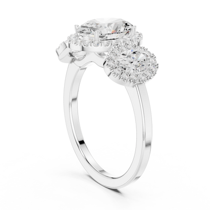Oval Three Stone Diamond Halo Ring