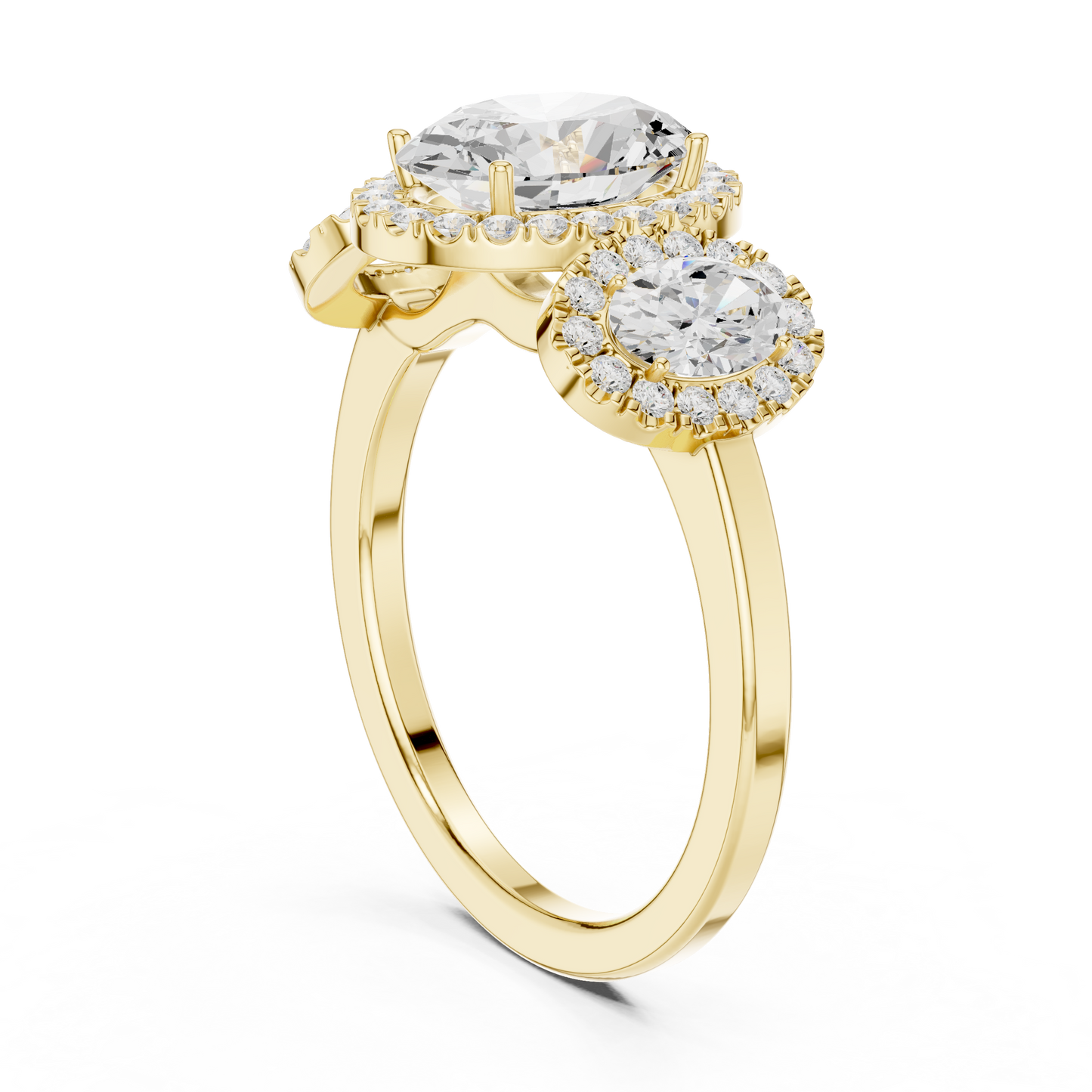 Oval Three Stone Diamond Halo Ring