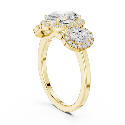 Oval Three Stone Diamond Halo Ring