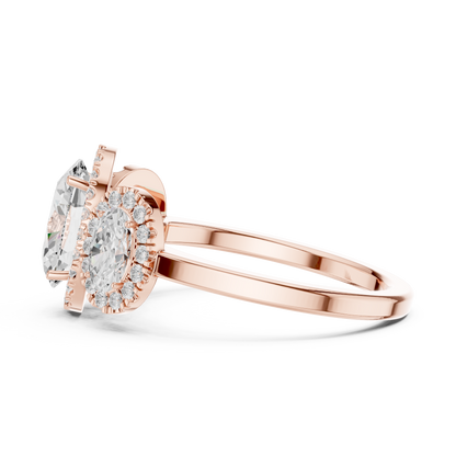 Oval Three Stone Diamond Halo Ring