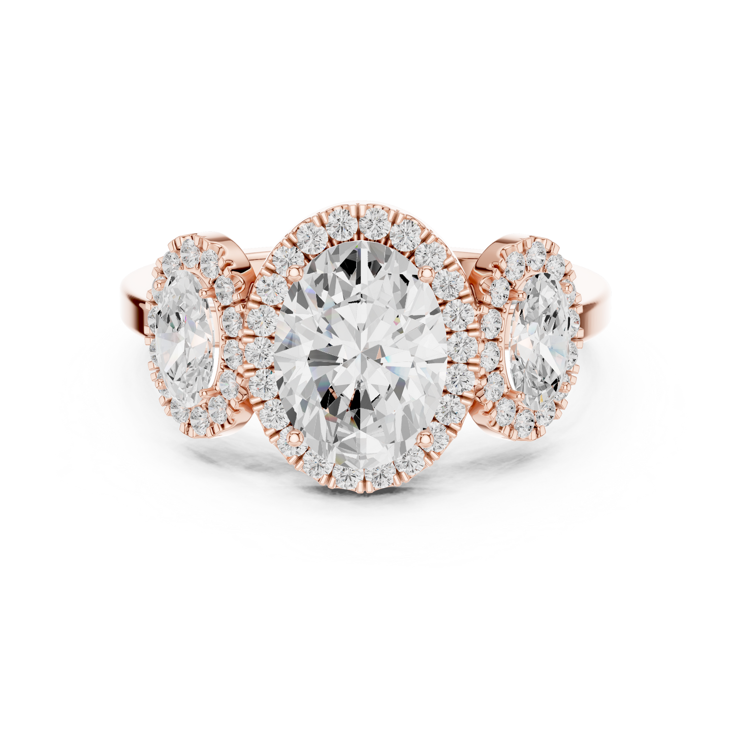 Oval Three Stone Diamond Halo Ring