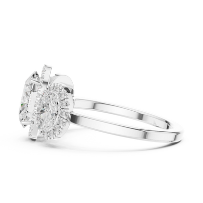 Oval Three Stone Diamond Halo Ring