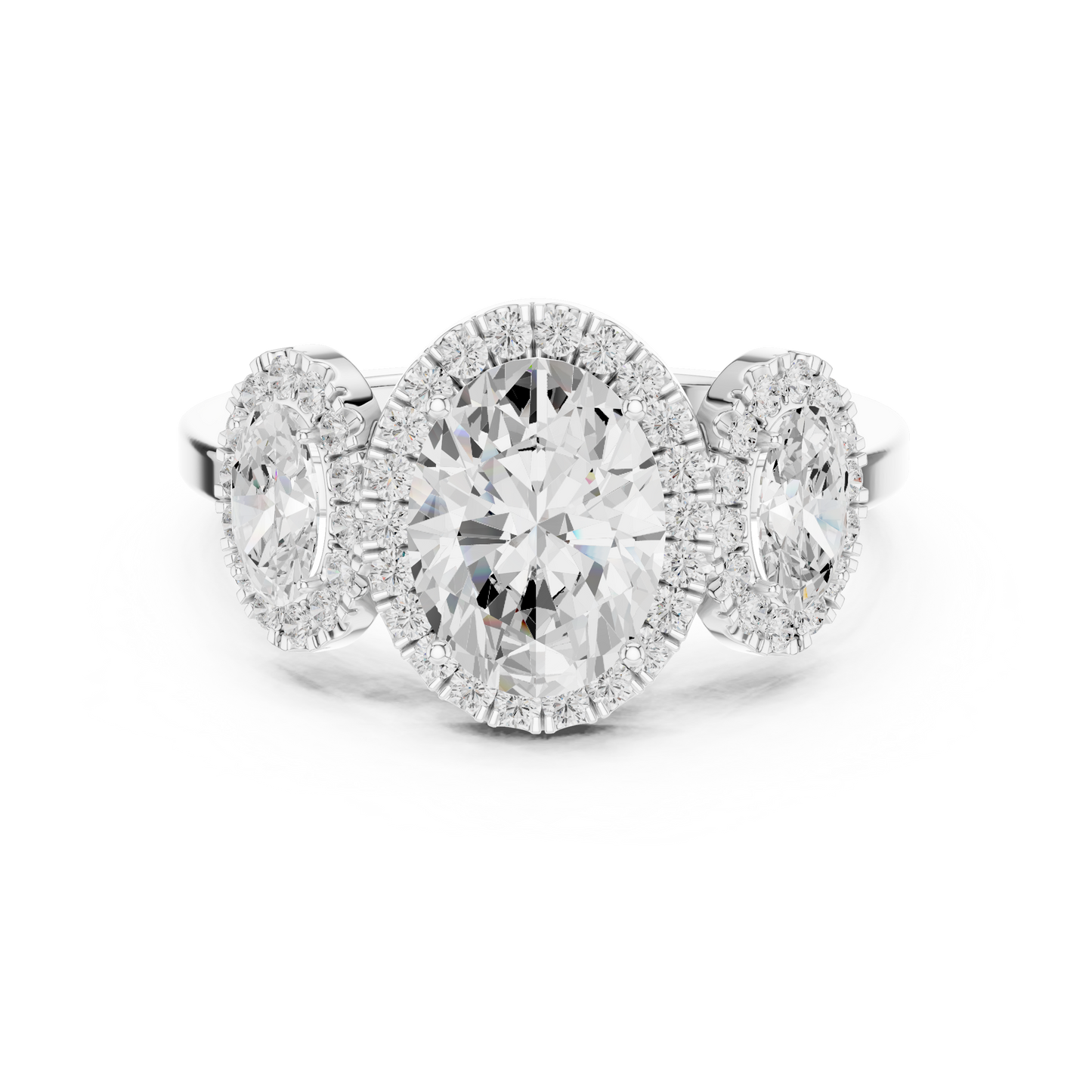 Oval Three Stone Diamond Halo Ring