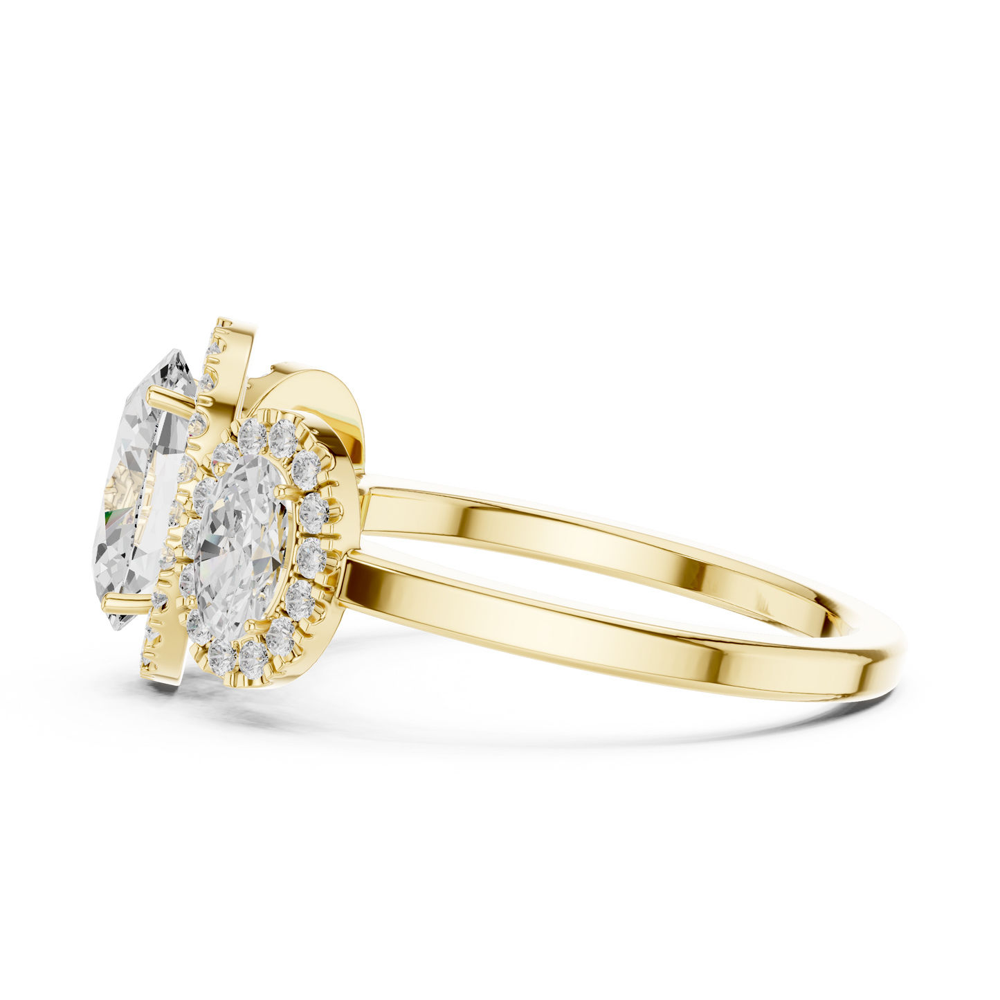 Oval Three Stone Diamond Halo Ring