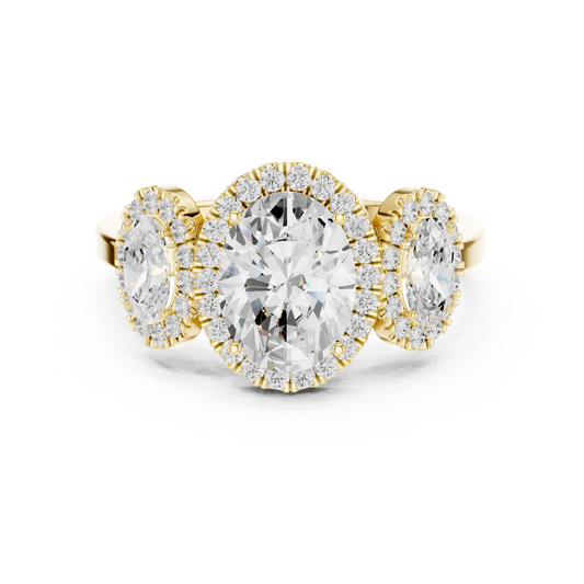 Oval Three Stone Diamond Halo Ring