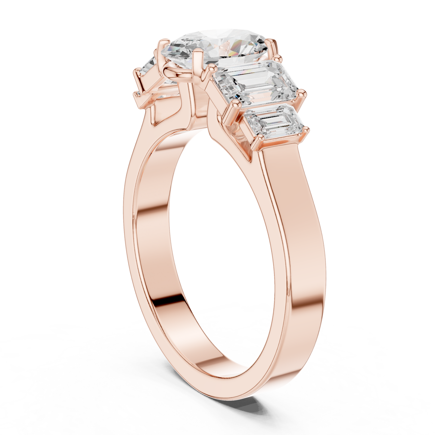Oval Diamond Ring with Emerald-Cut Side Accents