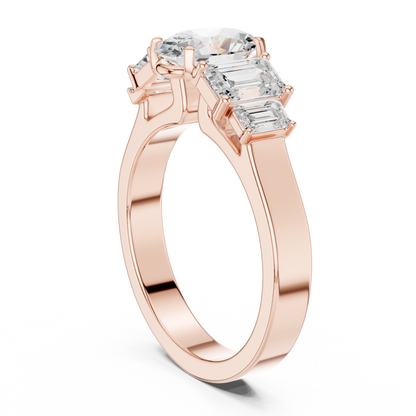 Oval Diamond Ring with Emerald-Cut Side Accents