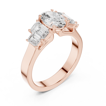 Oval Diamond Ring with Emerald-Cut Side Accents