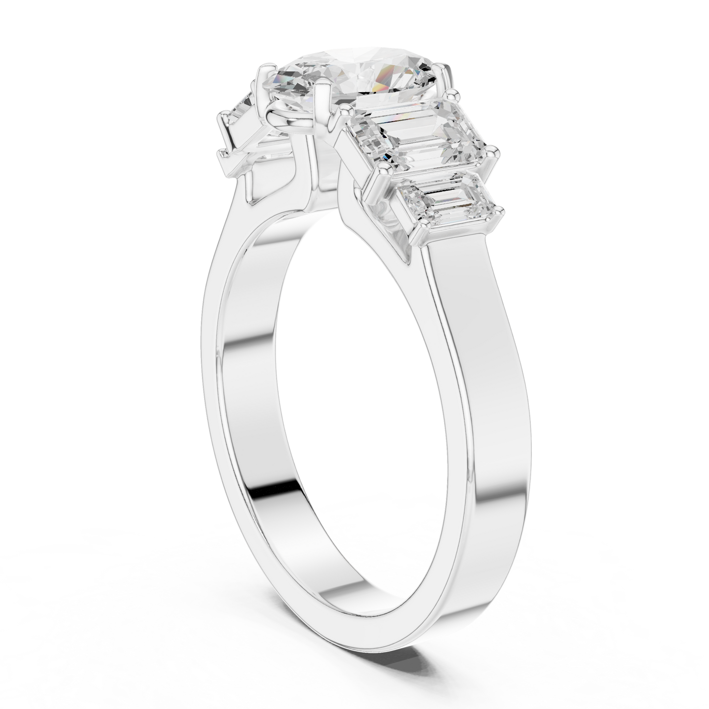 Oval Diamond Ring with Emerald-Cut Side Accents
