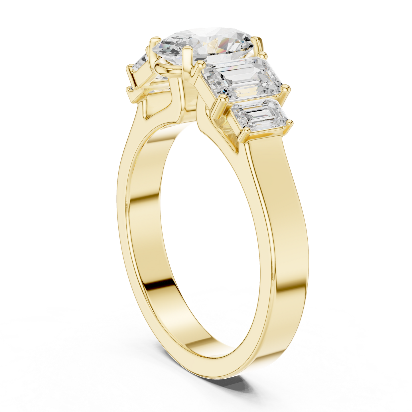 Oval Diamond Ring with Emerald-Cut Side Accents