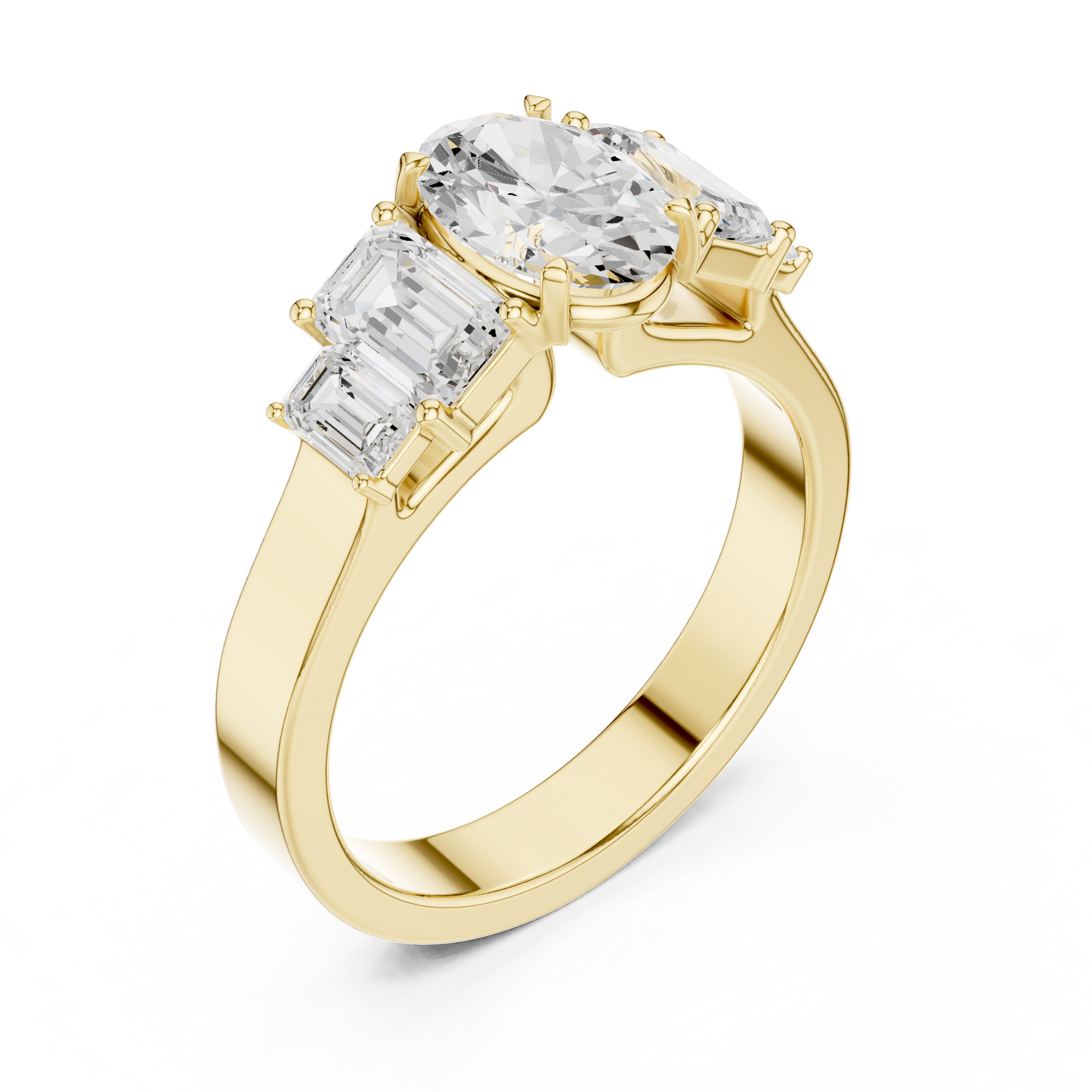 Oval Diamond Ring with Emerald-Cut Side Accents