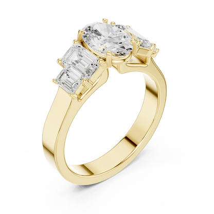 Oval Diamond Ring with Emerald-Cut Side Accents