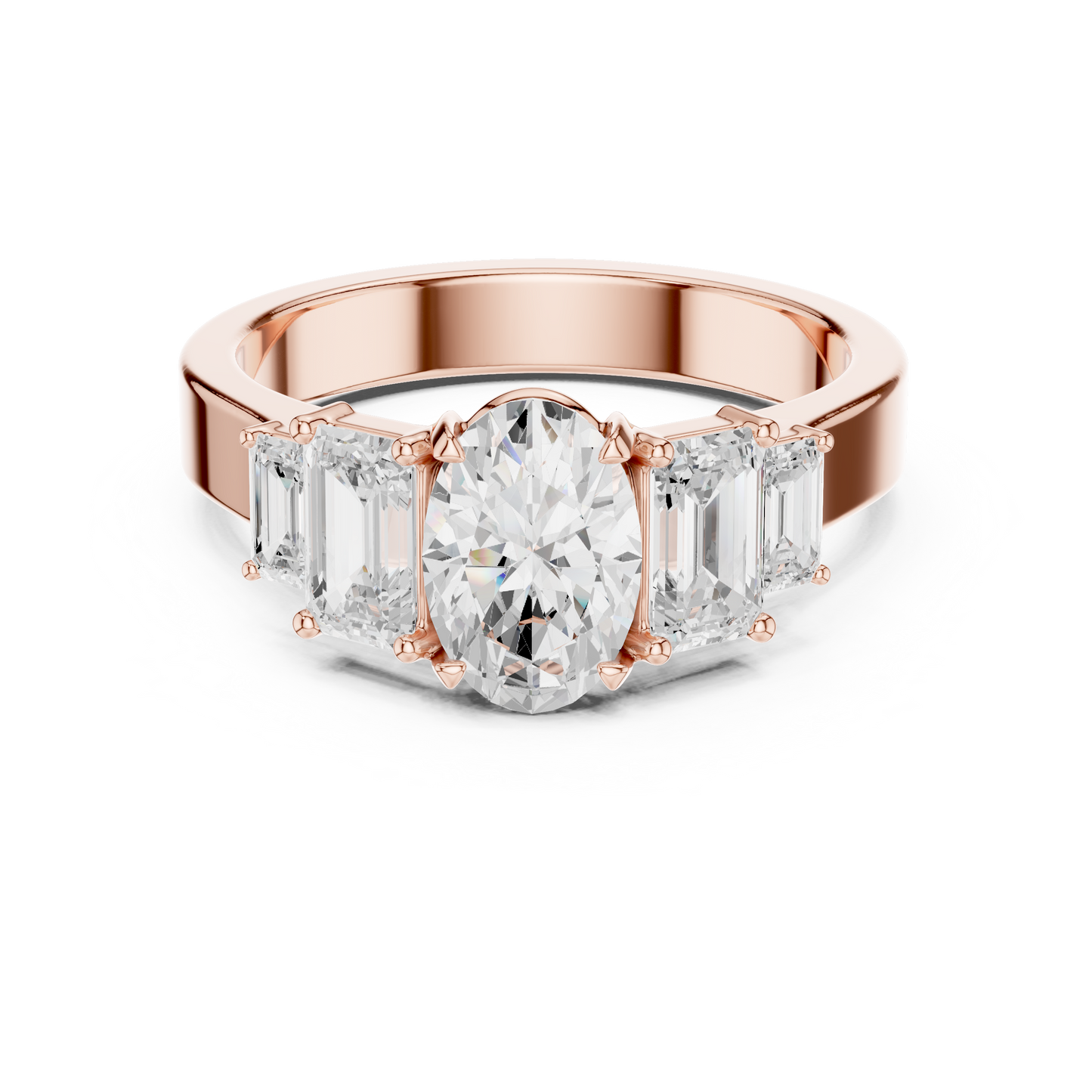 Oval Diamond Ring with Emerald-Cut Side Accents