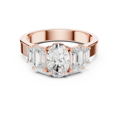 Oval Diamond Ring with Emerald-Cut Side Accents