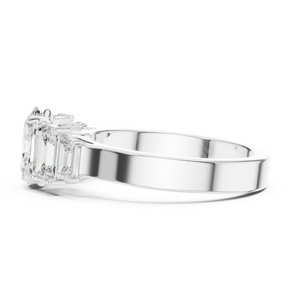 Oval Diamond Ring with Emerald-Cut Side Accents