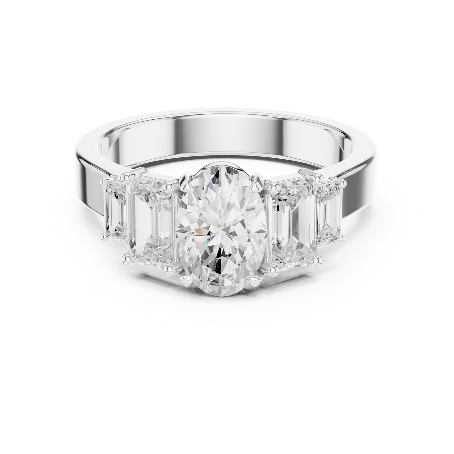 Oval Diamond Ring with Emerald-Cut Side Accents