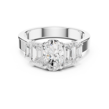 Oval Diamond Ring with Emerald-Cut Side Accents