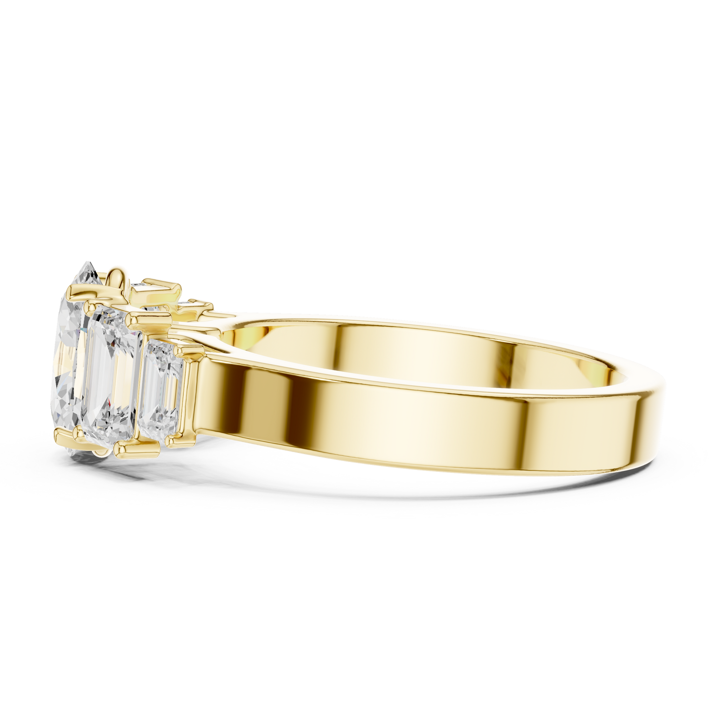 Oval Diamond Ring with Emerald-Cut Side Accents