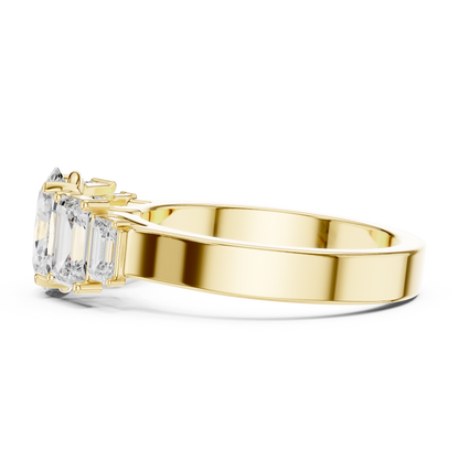 Oval Diamond Ring with Emerald-Cut Side Accents