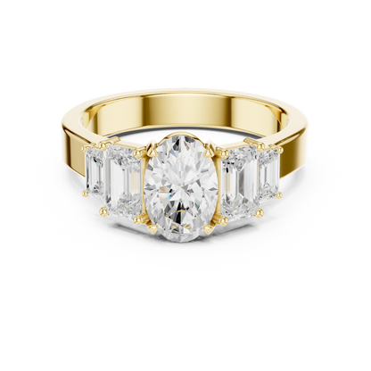 Oval Diamond Ring with Emerald-Cut Side Accents