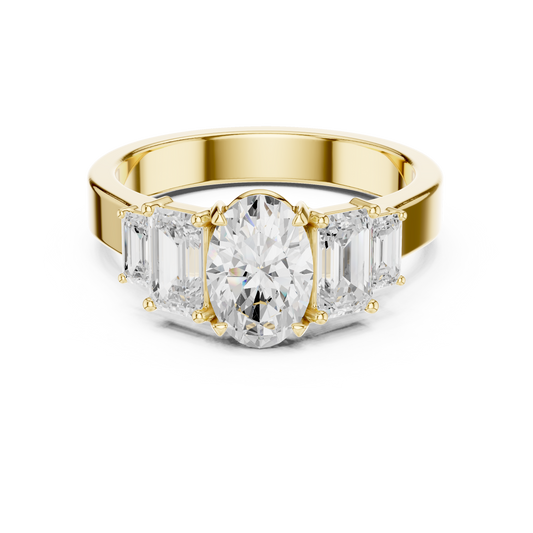 Oval Diamond Ring with Emerald-Cut Side Accents