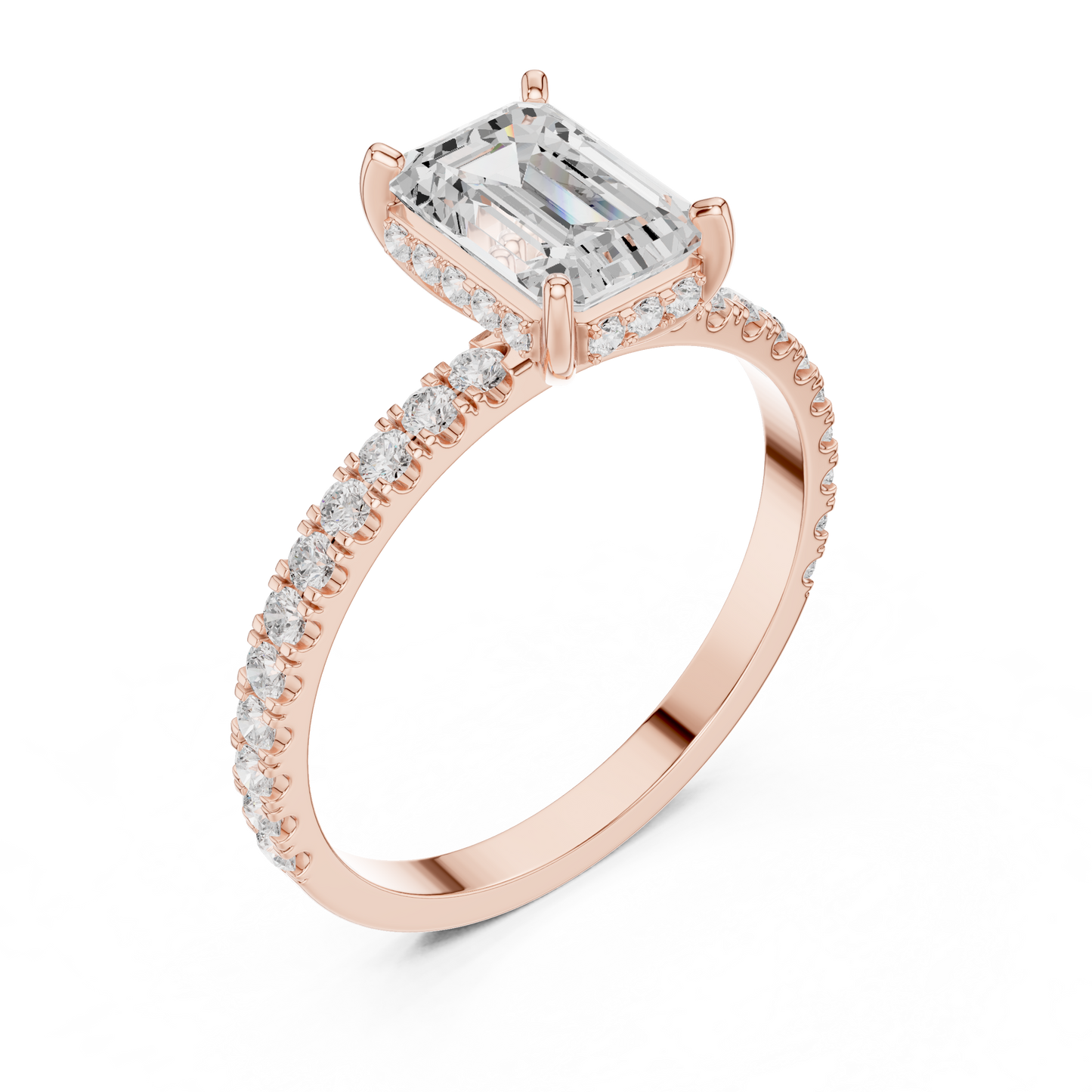 Emerald Cut Diamond Pave Engagement Ring