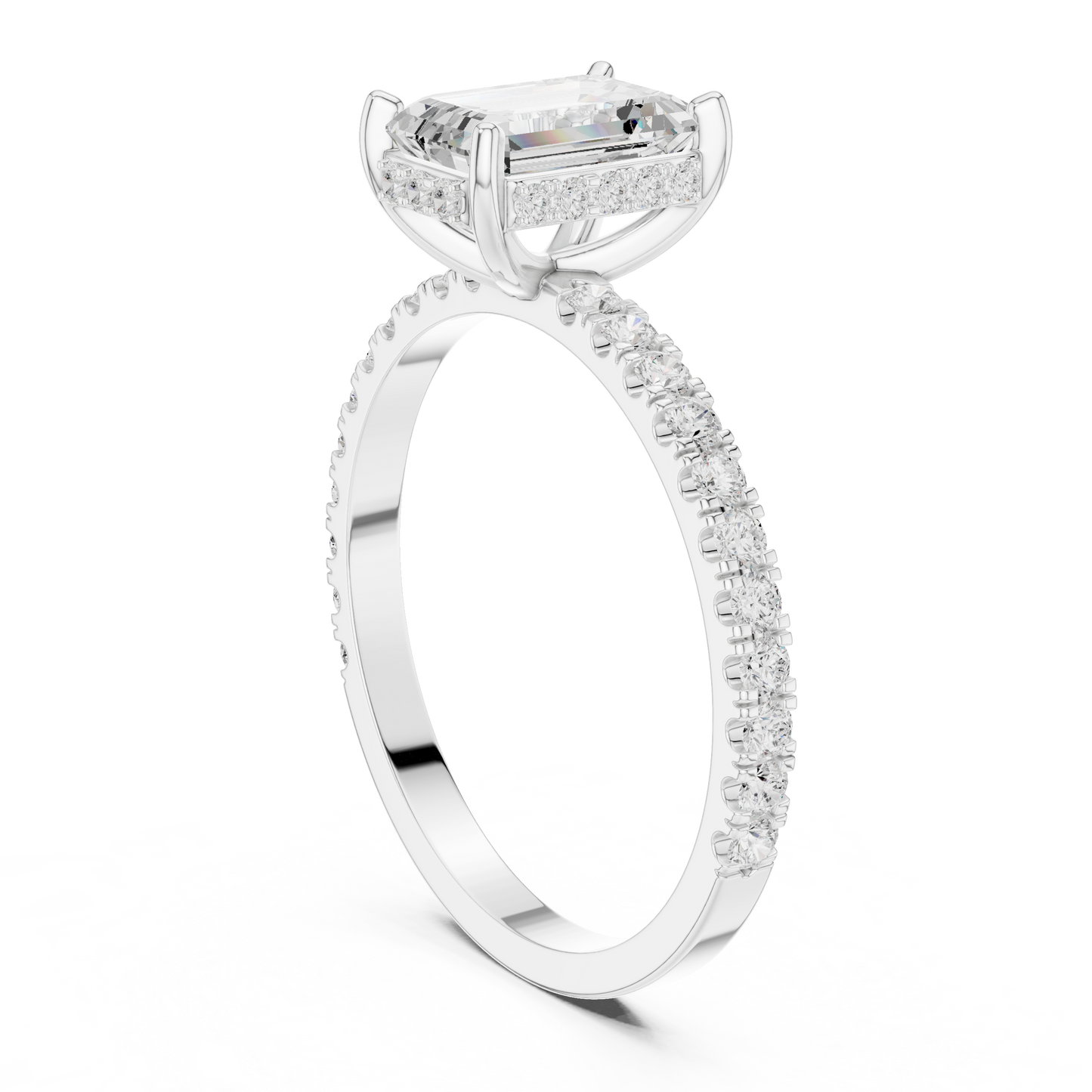Emerald Cut Diamond Pave Engagement Ring
