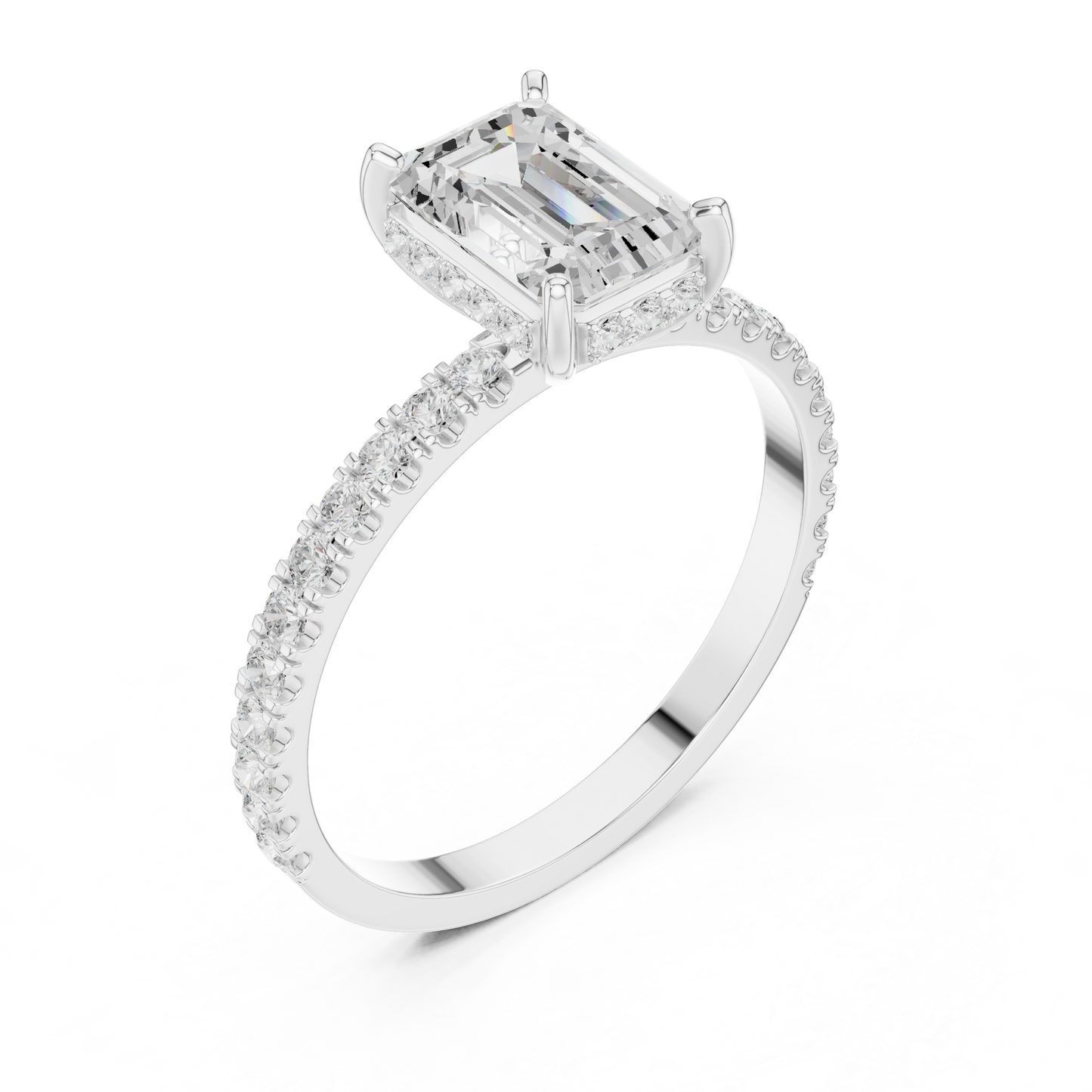 Emerald Cut Diamond Pave Engagement Ring